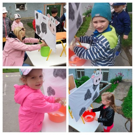 Mlieko všetci radi máme, na raňajky si ho dáme. Ponúknem ho všetkým vám, veľa zdravia zaželám!